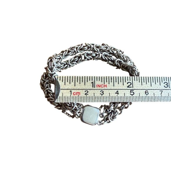 Vintage Sterling Silver Double Byzantine Bracelet With Clasp safety Chain - Picture 9 of 9